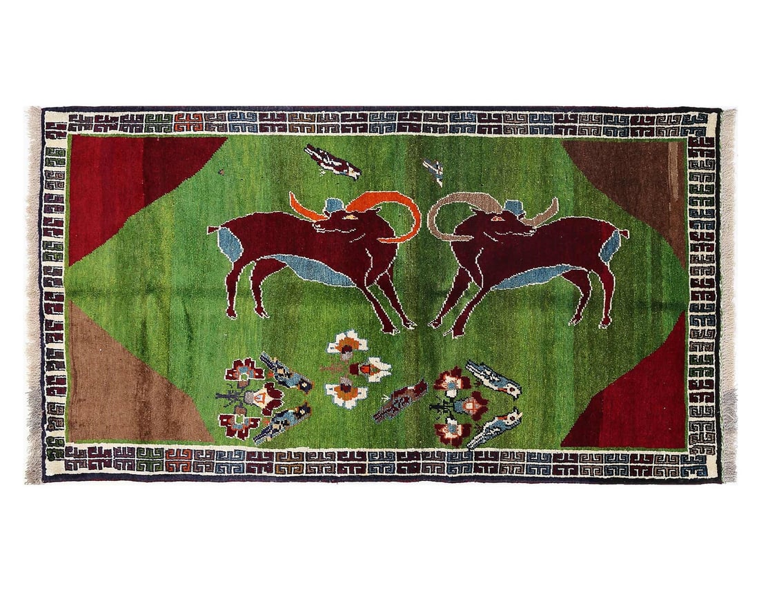 Fine Hand knotted Persian Deer Gabbeh Rug 3'5"X 6'9": Fine Hand knotted Persian Deer Gabbeh Rug 3'5"X 6'9" - NEW, Animal, Hand-Knotted, Lamb's Wool, 300 -D13811- 862.This item is part of our fine auction collection which includes many fine home accessori