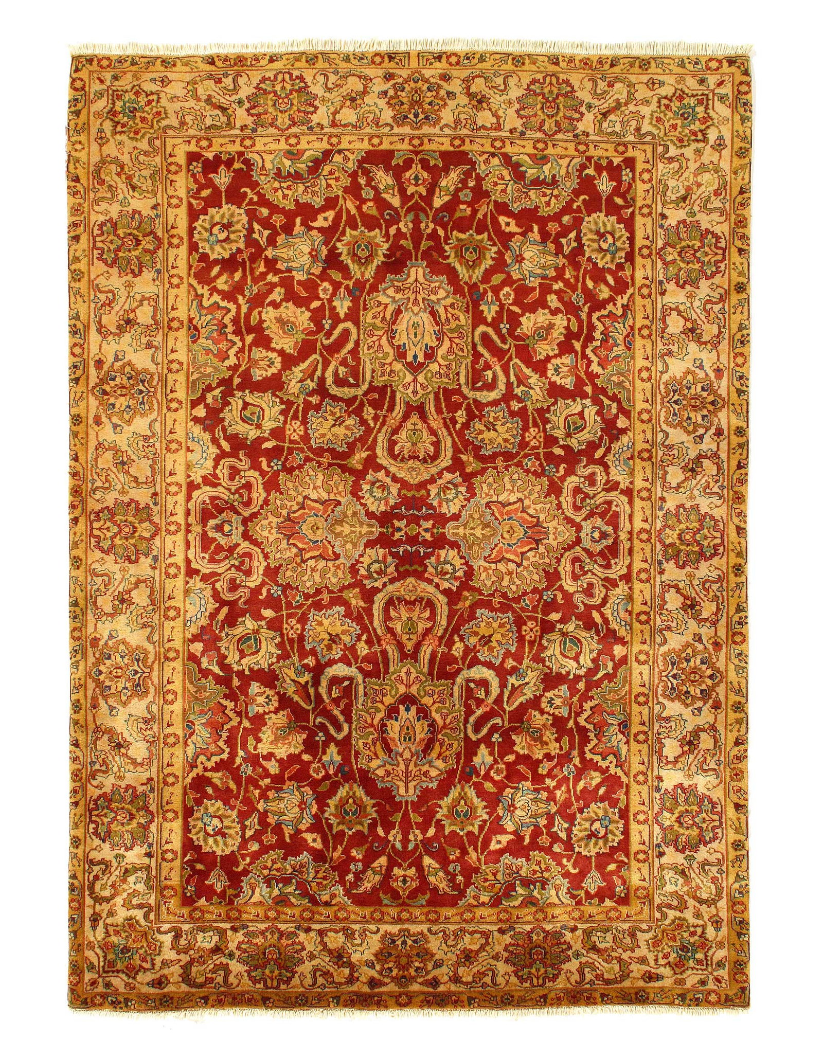 Red color Fine Hand knotted Agra rug 5'11'' X 6'11'': Red color Fine Hand knotted Agra rug 5'11'' X 6'11'' - 2000, Agra, Hand-Knotted, Lamb's Wool, 300 -24354- 862.This item is part of our fine auction collection which includes many fine home accessories