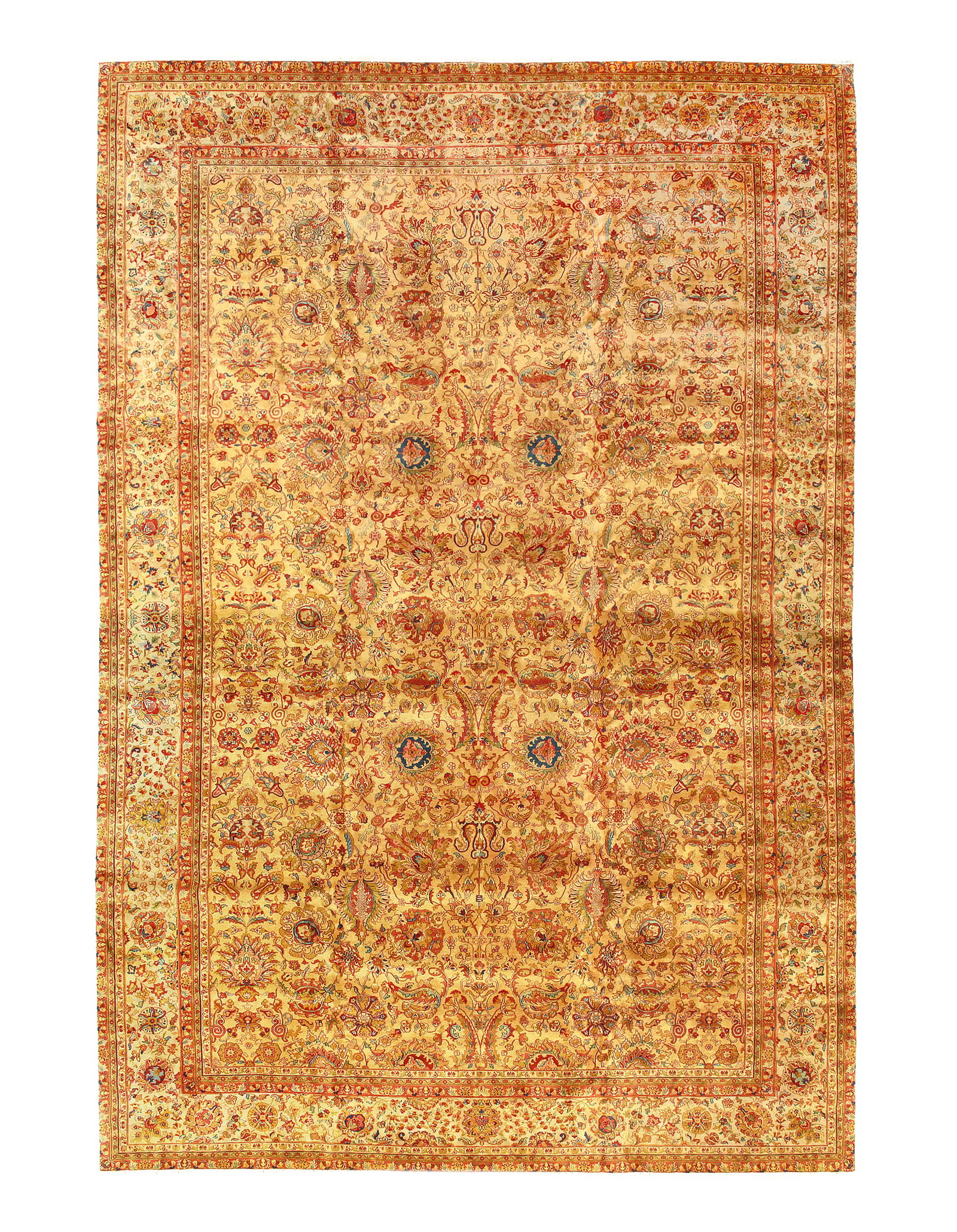 Gold Color Fine Hand Knotted Agra Rug 12' X 18': Gold Color Fine Hand Knotted Agra Rug 12' X 18' - New, Agra, Hand-Knotted, Lamb's Wool, 300 -D08395- 862.This item is part of our fine auction collection which includes many fine home accessories incl
