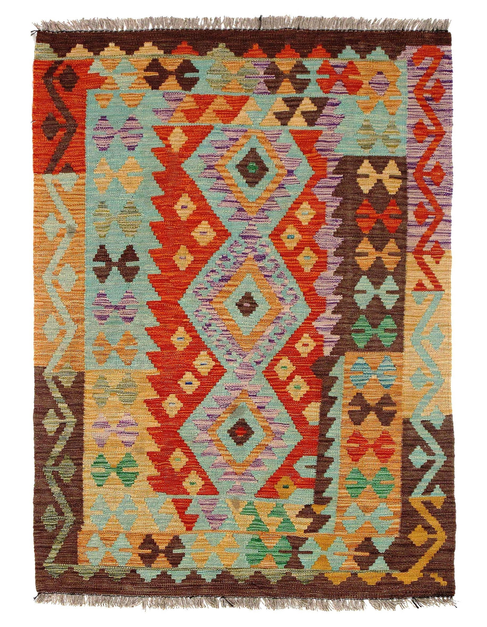 Afghan Kilim Handspun Wool Rug - 3'6" x 4'11": Afghan Kilim Handspun Wool Rug - 3'6" x 4'11" - New, Afghan, Hand-Knotted, Lamb's Wool, 300 -D09912- 862.This item is part of our fine auction collection which includes many fine home accessories incl
