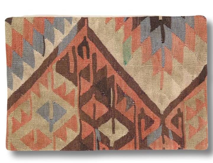 Vintage Hand Knotted K60 Pillow 16" x 24": Pasargad Antique hand-woven Turkish Kilim/ sumack pillow.This is 100% wool. Back 100% cotton, 300 -K 60 B- 862.This item is part of our fine auction collection which includes many fine home accessorie