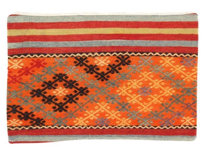 Vintage Hand Knotted K35 Pillow 16" x 24": Antique hand woven Turkish Kilim/ sumack pillow.This is 100% wool. Back 100% cotton 300 -K 25- 862.This item is part of our fine auction collection which includes many fine home accessories including 