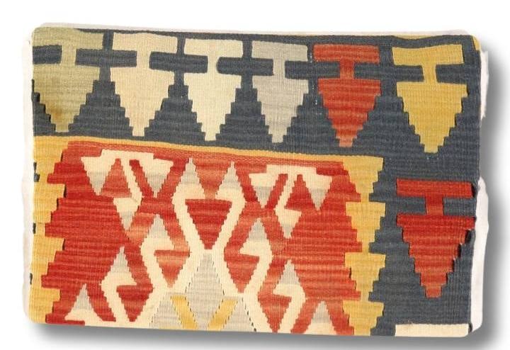 Vintage Hand Knotted K56 Pillow 16" x 24": Antique hand woven Turkish Kilim/ sumack pillow.This is 100% wool. Back 100% cotton, 300 -K 56- 862.This item is part of our fine auction collection which includes many fine home accessories including