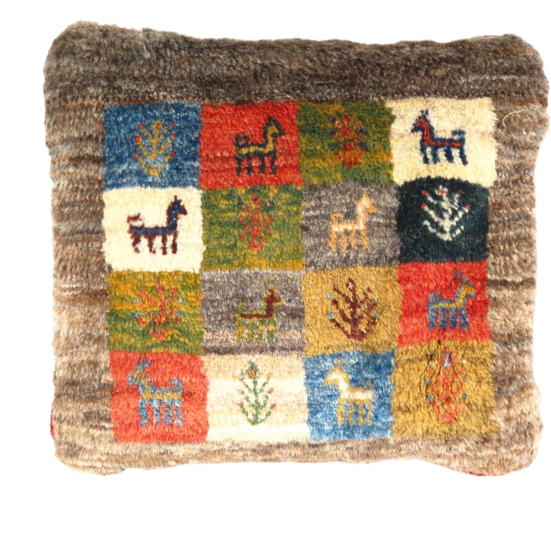 Fine Hand knotted Gabbeh pillow 16"X 15": Fine Hand knotted Gabbeh pillow 16"X 15" - N/A, Gabbeh, Hand-Woven, Lamb's Wool, 300 -PG 359 - 862.This item is part of our fine auction collection which includes many fine home accessories including 