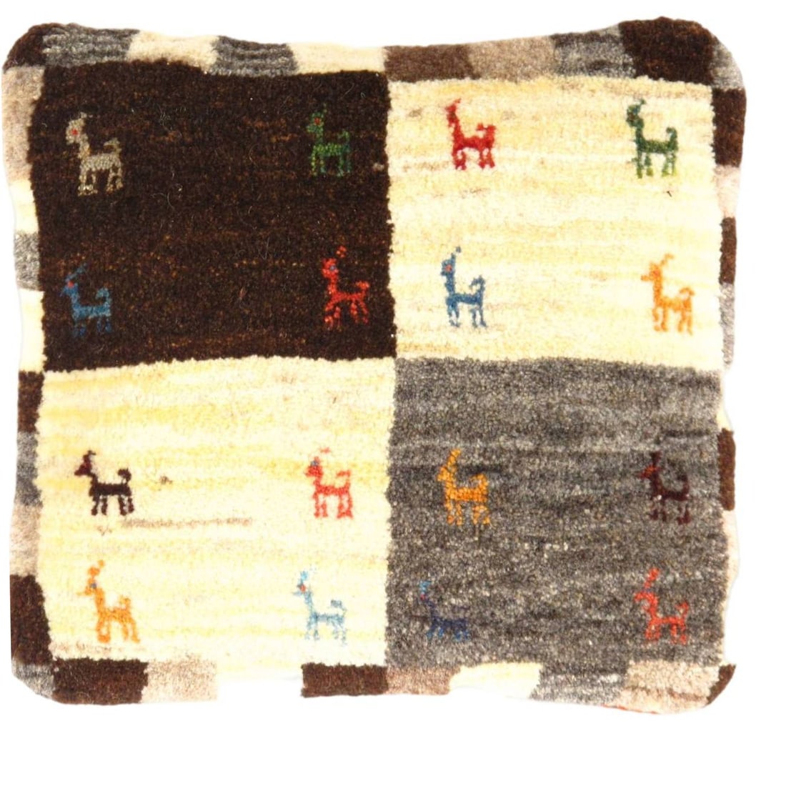 Fine Hand knotted Persian Gabbeh pillow 15'' X 16'': Fine Hand knotted Persian Gabbeh Pillow 15'' X 16'' - New, Gabbeh, Handmade , Lamb's Wool, 300 -PG 130- 862.This item is part of our fine auction collection which includes many fine home accessories i