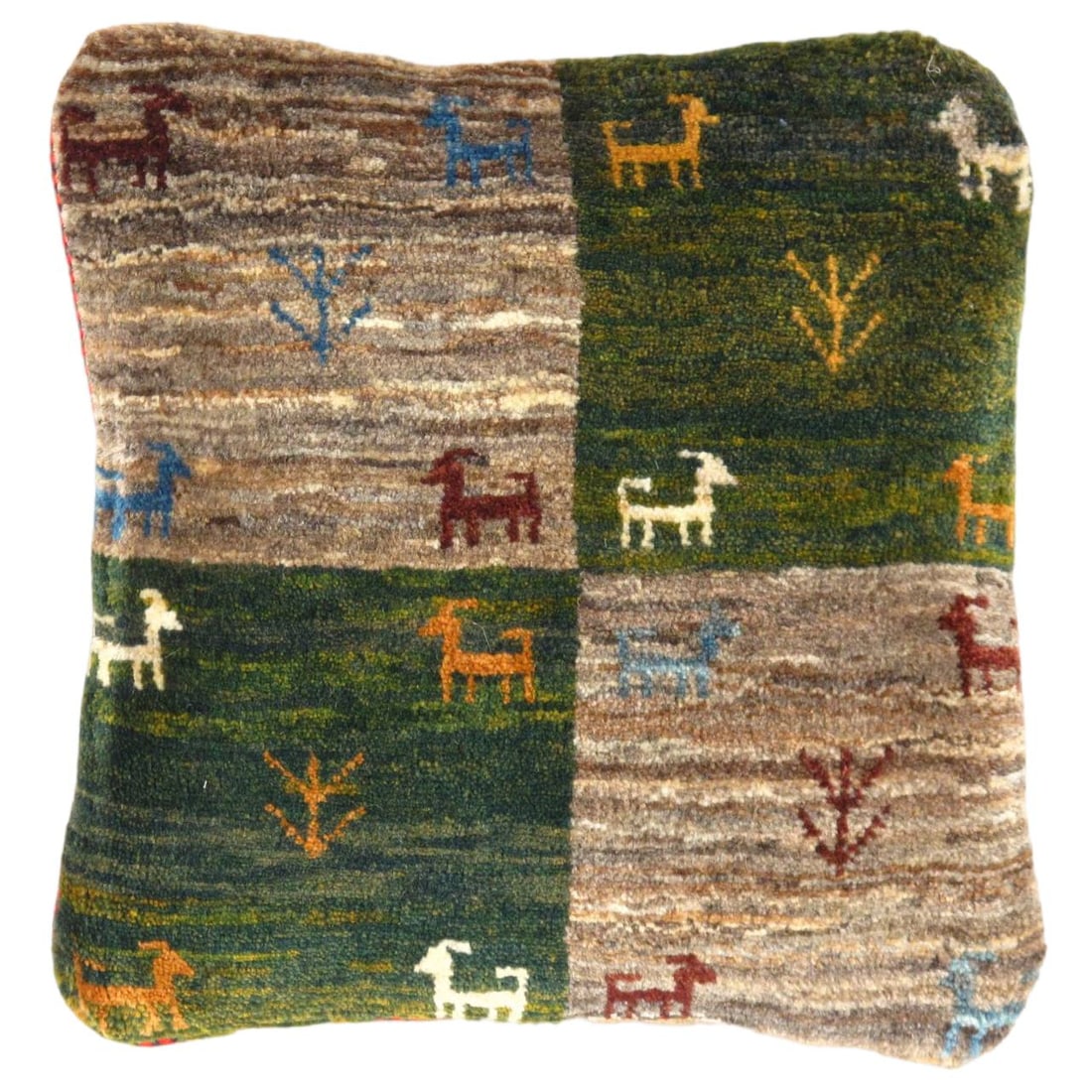 Fine Hand knotted Persian Gabbeh pillow 15'' X 15'': Fine Hand knotted Persian Gabbeh Pillow 15'' X 15'' - New, Gabbeh, Handmade , Lamb's Wool, 300 -PG 137- 862.This item is part of our fine auction collection which includes many fine home accessories i
