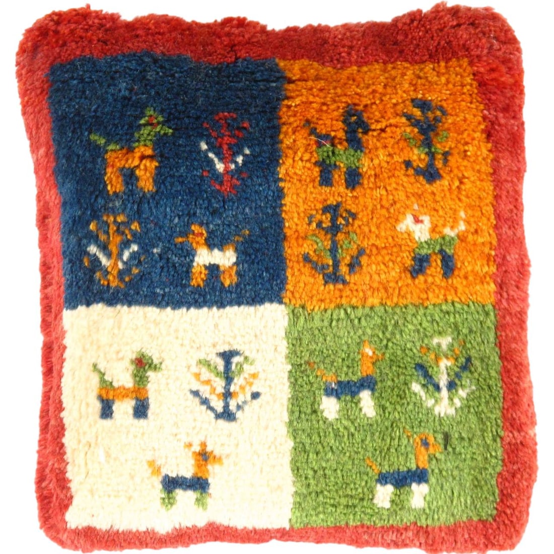 Fine Hand knotted Persian Gabbeh pillow 15'': Fine Hand knotted Persian Gabbeh pillow 15" X 15" - New, Gabbeh, Handmade , Lamb's Wool, 300 -PG 168- 862.This item is part of our fine auction collection which includes many fine home accessories inc