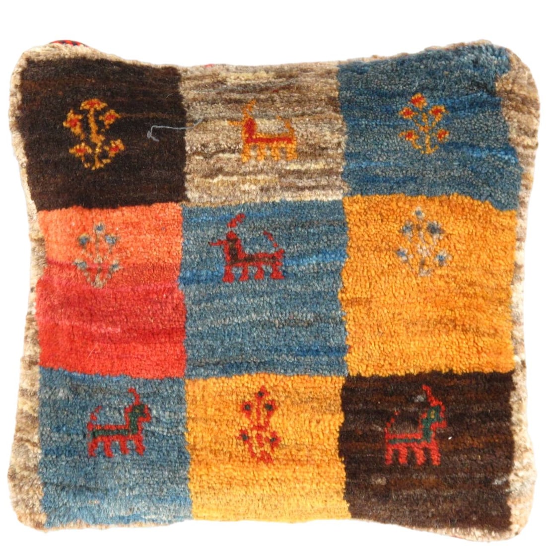 Fine Hand knotted Gabbeh pillow 16"X 16": Fine Hand knotted Persian Gabbeh pillow 16'' X 16'' - New, Gabbeh, Handmade , Lamb's Wool, 300 -PG 258- 862.This item is part of our fine auction collection which includes many fine home accessories i