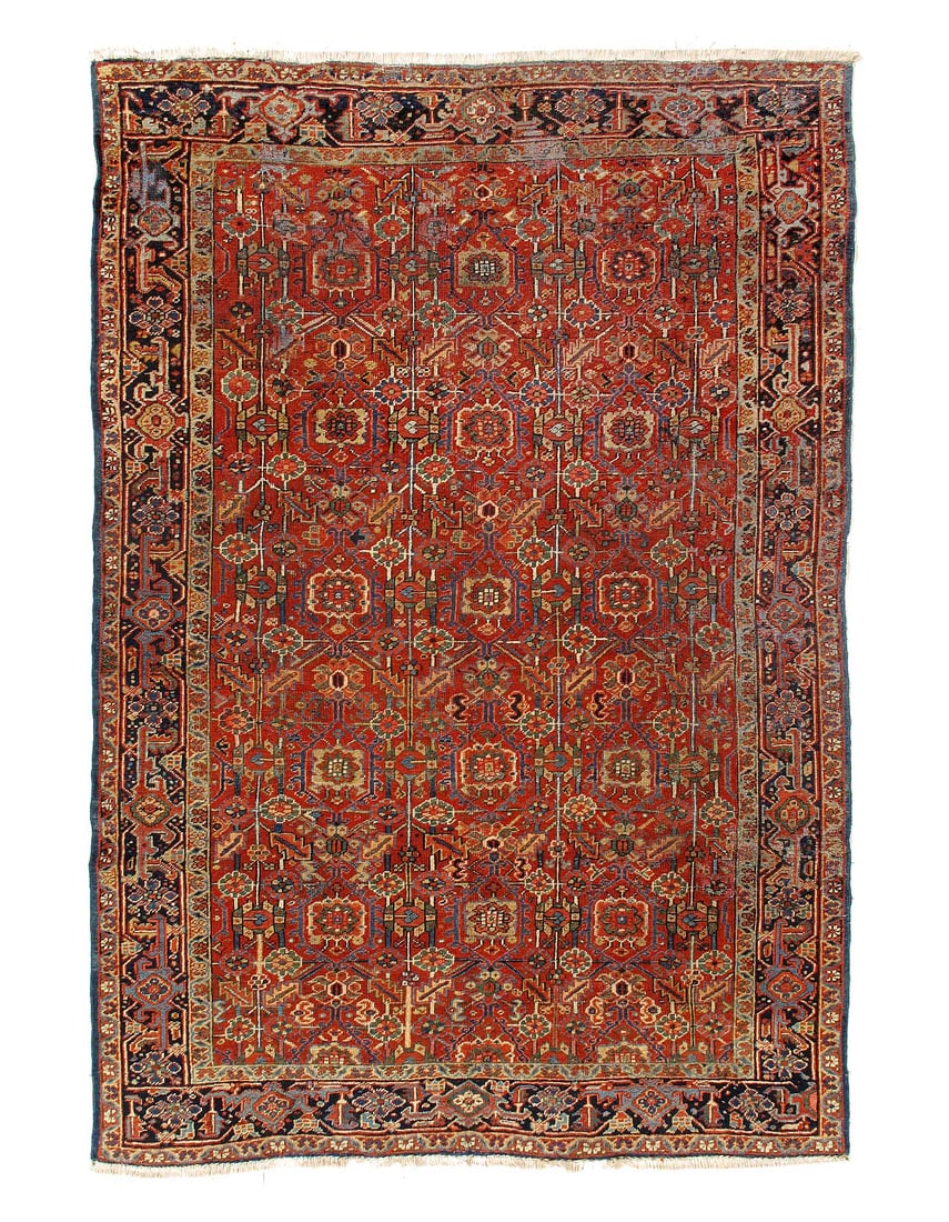 Rust Antique Persian Heriz Serapi Rug 7'1"X 10': Rust Antique Persian Heriz Serapi Rug 7'1"X 10' Antique wool on a cotton foundation D15454 . This rug has a dense, soft pile, and excellent quality,