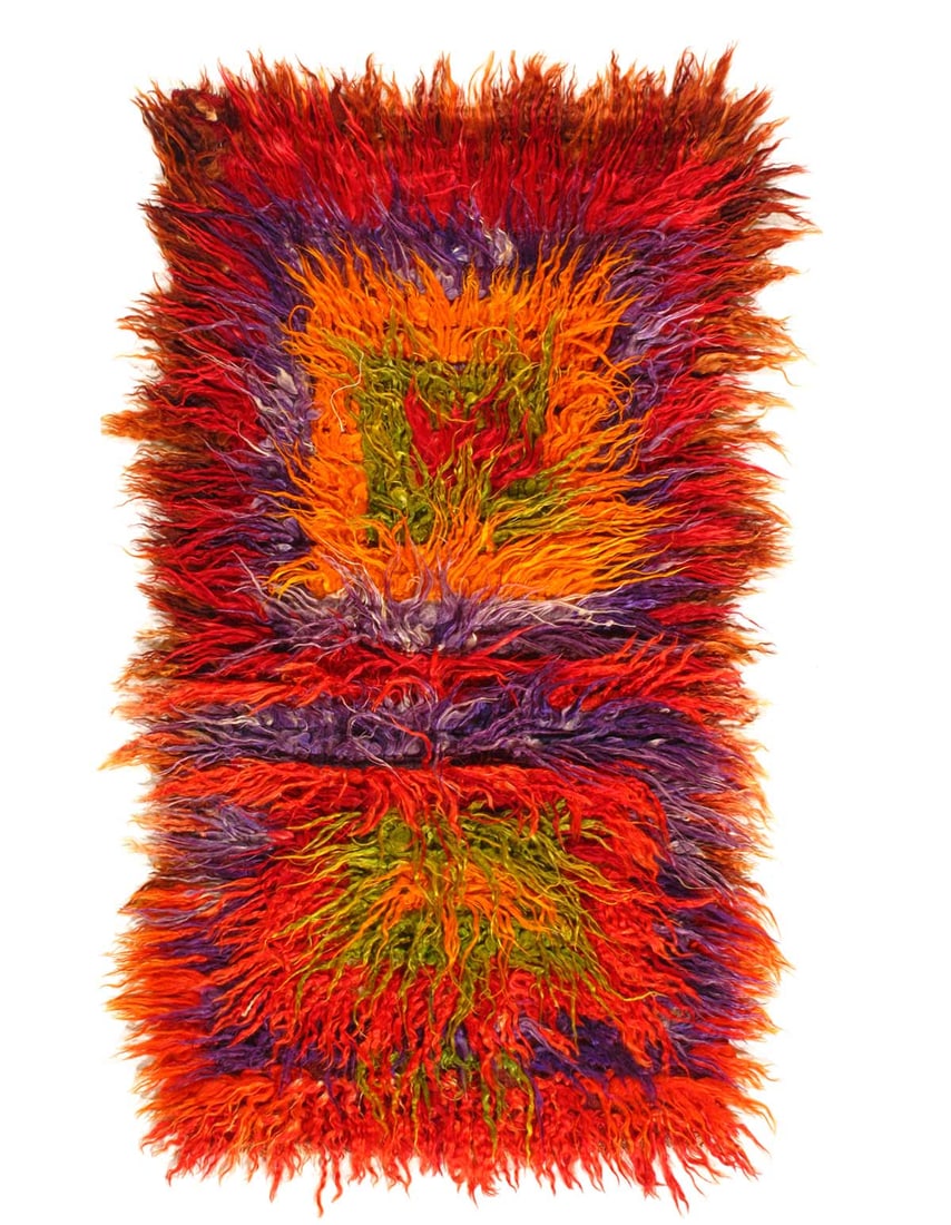 Vintage Turkish Angora Mohair WooL pattern and colorful Shag Tulu Rug 2'6"X 4'8": Vintage Turkish Angora Mohair WooL pattern and colorful Shag Tulu Rug 2'6"X 4'8" - CIRCA 1940, Tulu, Hand-Knotted, Lamb's Wool, 300 -D15431- 862.This item is part of our fine auction collection which 