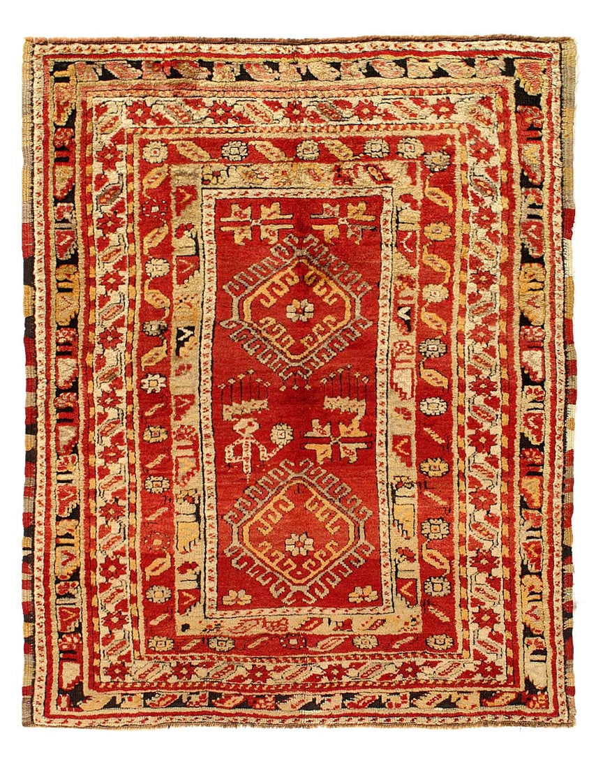 Turkish Vintage Hand-knotted Konya Seccade Rug 4'x 5'3" (1 of 3)