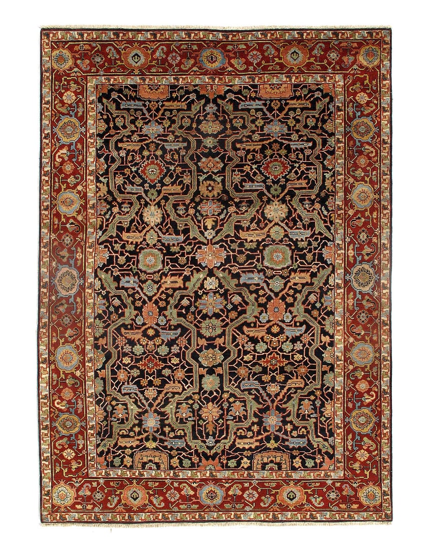 Navy Blue Fine Hand Knotted Persian serapi Design Rug 6'1"x 8'8": Navy Blue Fine Hand Knotted Persian serapi Design Rug 6'1"x 8'8" - NEW, Serapi, Hand-Knotted, Lamb's Wool, 300 -D15450- 862.This item is part of our fine auction collection which includes many fine ho