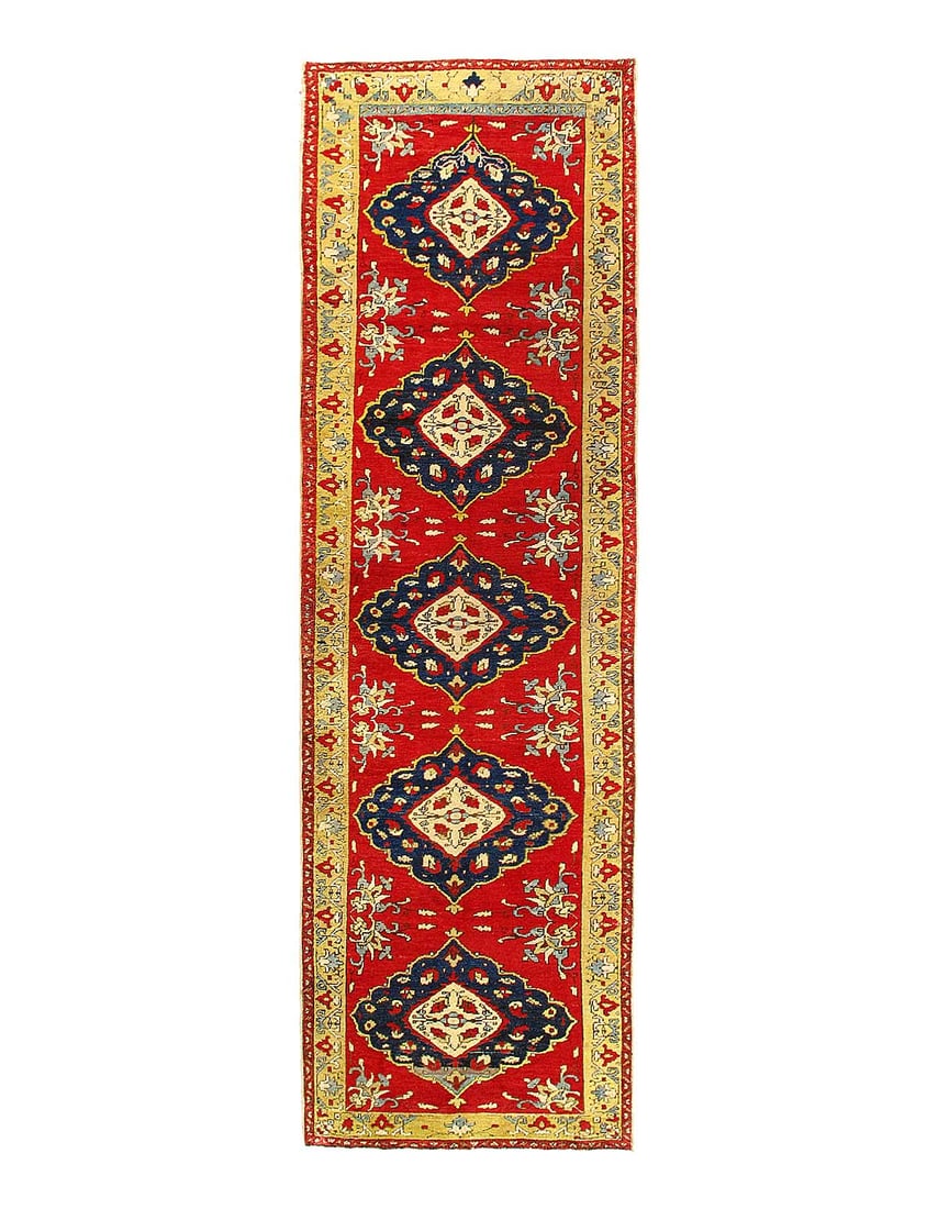 Antique Turkish Oushak Runner Rug 3'4"X 11'2': Antique Turkish Oushak Runner Rug 3'4"X 11'2' - CIRCA 1940, Oushak, Hand-Knotted, Lamb's Wool, 300 -D15438- 862.This item is part of our fine auction collection which includes many fine home accessori