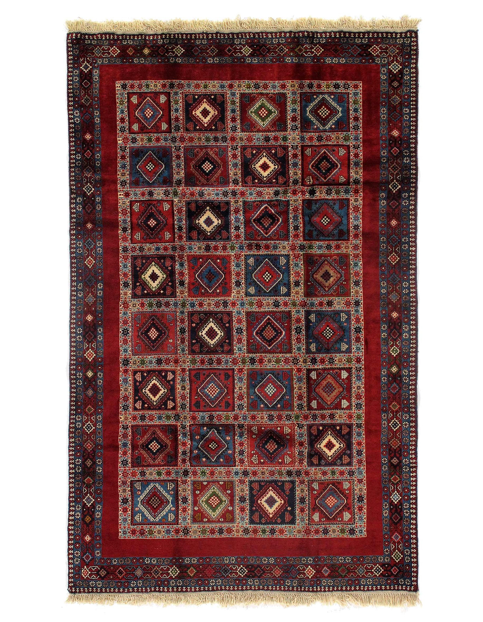 Red Persian Hand Knotted yalameh 5'1'' X 8'2'': Red Persian Hand Knotted yalameh 5'1'' X 8'2'' - New, Yalameh, Hand-Knotted, Lamb's Wool, 300 -D09585- 862.This item is part of our fine auction collection which includes many fine home accessories in