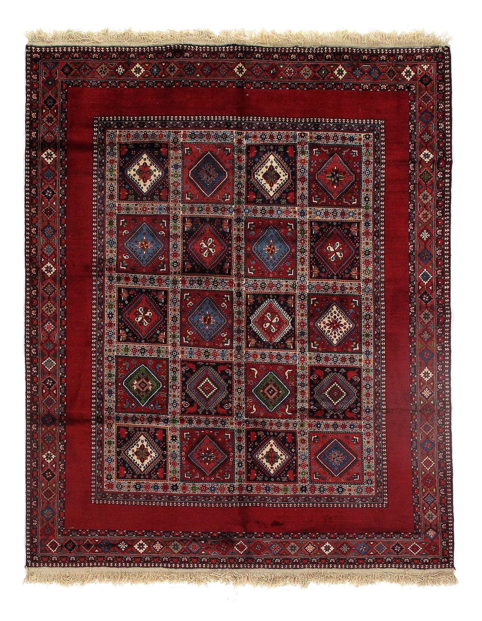 Red Persian Hand Knotted yalameh 6'9'' X 8': Red Persian Hand Knotted yalameh 6'9'' X 8' - New, Yalameh, Hand-Knotted, Lamb's Wool, 300 -D09568- 862.This item is part of our fine auction collection which includes many fine home accessories inclu