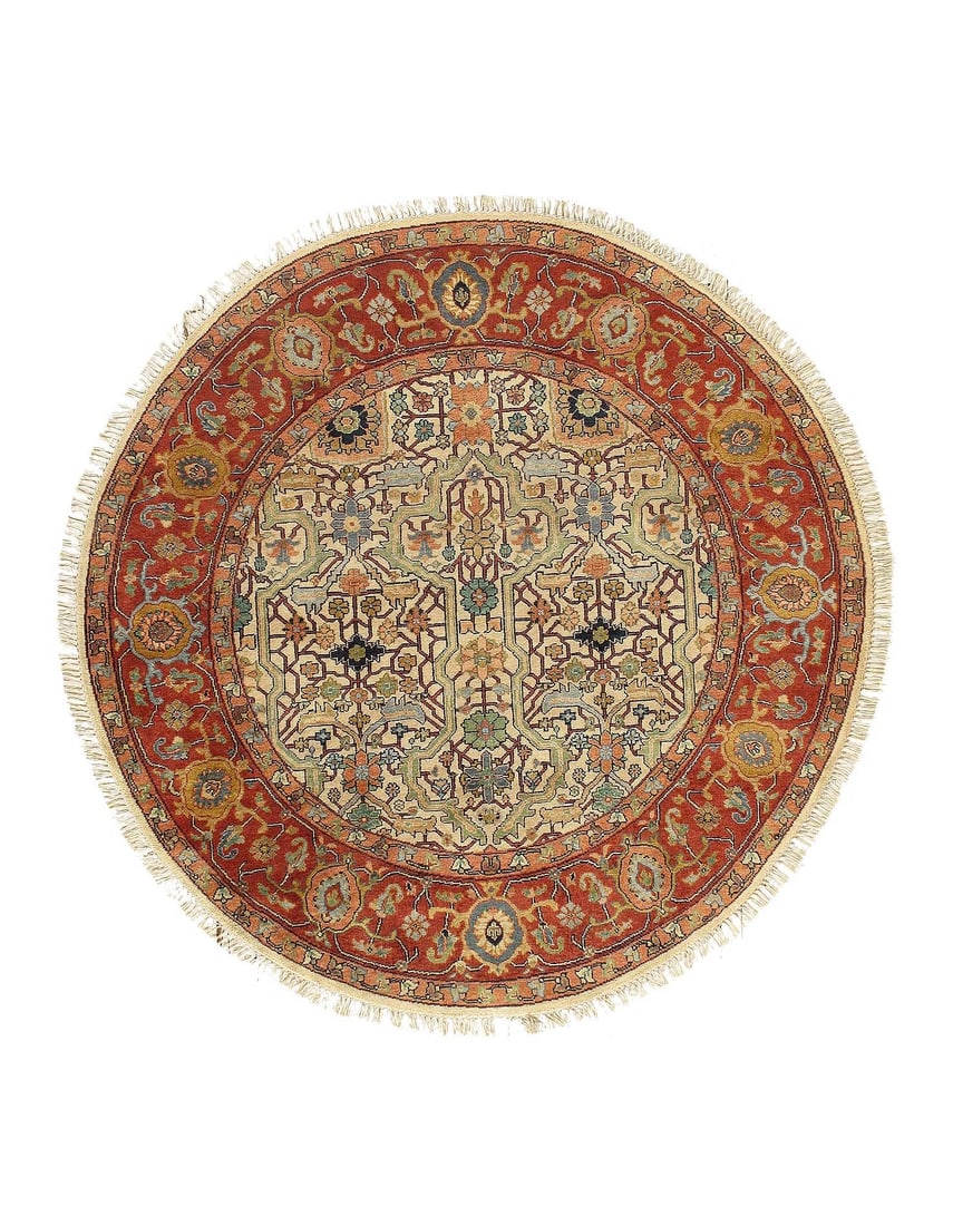 Fine Hand knotted Persian Heriz design round rug 6' X 6': Fine Hand knotted Persian Heriz design round rug 6' X 6' - New, Heriz , Hand-Knotted, Lamb's Wool, 300 -D15779- 862.This item is part of our fine auction collection which includes many fine home acces