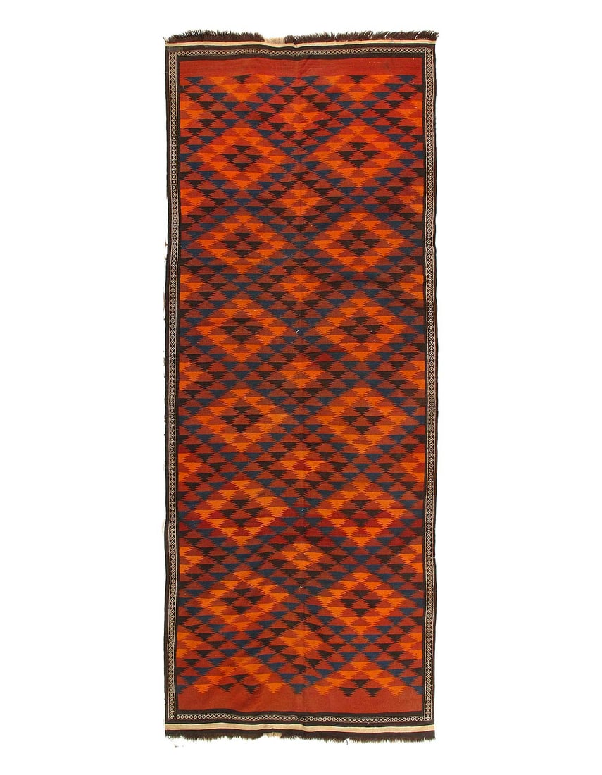 Fine Antique Turkish Kilim 4'7"X 12'9": Fine Antique Turkish Kilim 4'7"X 12'9" - CIRCA 1940, Turkish, Hand-Woven, Lamb's Wool, 300 -D10548- 862.This item is part of our fine auction collection which includes many fine home accessories inclu