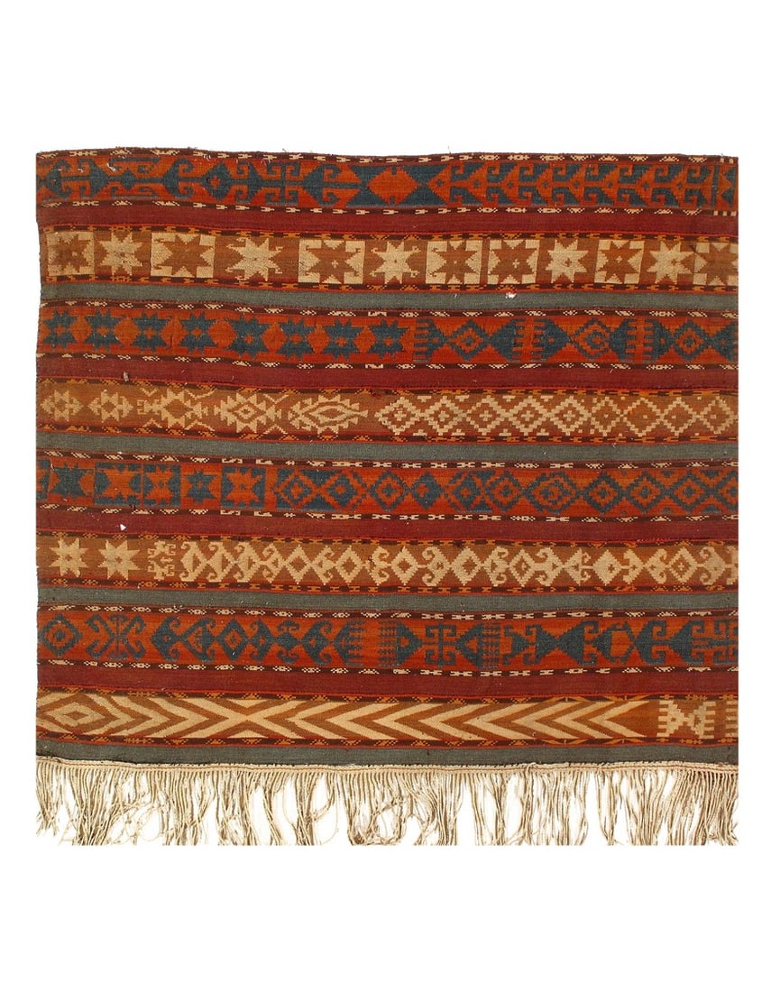 Fine Antique Turkish Kilim 4'3" x 5': Fine Antique Turkish Kilim 4'3" x 5' - Circa 1930, Turkish, Hand-Knotted, Lamb's Wool, 300 -D07789- 862.This item is part of our fine auction collection which includes many fine home accessories inclu