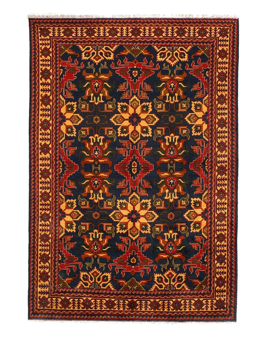 Navy Blue Fine Hand knotted Turkaman rug 6'6'' X 9'6'': Navy Blue Fine Hand knotted Turkaman rug 6'6'' X 9'6'' - New, Turkaman, Hand-Knotted, Lamb's Wool, 300 -D14441- 862.This item is part of our fine auction collection which includes many fine home acces