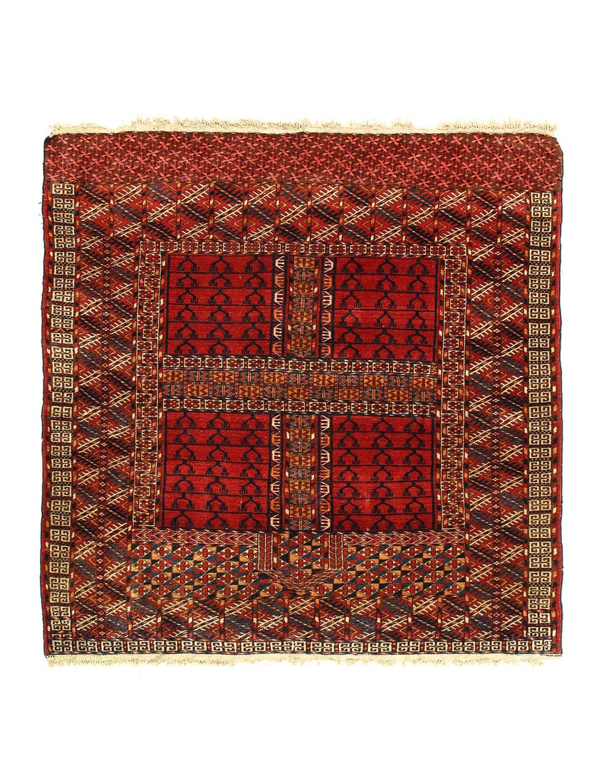 Antique Russian Tekkeh Rug 4'2"X4'2": Antique Russian Tekkeh Rug 4'2"X4'2" - circa 1880, Tekkeh, Hand-Knotted, Lamb's Wool, 300 -D14518- 862.This item is part of our fine auction collection which includes many fine home accessories includ