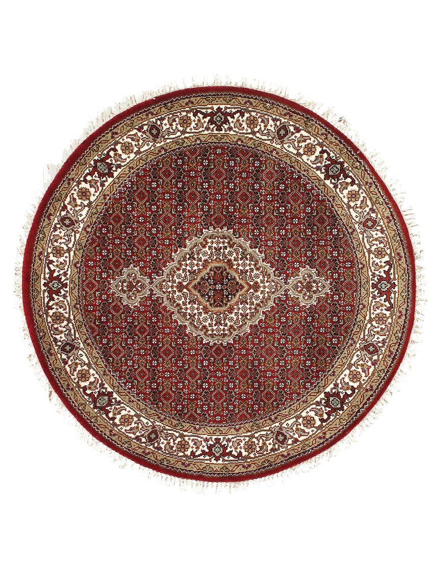 Tabriz Mahi Design Silk & Wool Rug 4' x 4': Tabriz Mahi Design Silk & Wool Rug 4' x 4' - New, Tabriz, Hand-Knotted, Lamb's Wool, 300 -D12537- 862.This item is part of our fine auction collection which includes many fine home accessories includi