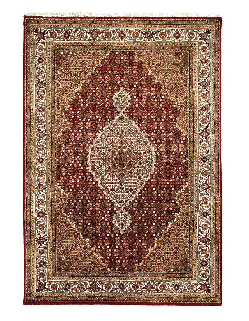 Tabriz Mahi Design Silk & Wool Rug 4'8" X 6'9": Tabriz Mahi Design Silk & Wool Rug 4'8" X 6'9" - New, Tabriz, Hand-Knotted, Lamb's Wool, 300 -D12533- 862.This item is part of our fine auction collection which includes many fine home accessories inc
