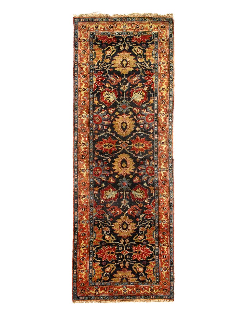 Navy Blue Fine Hand Knotted Persian Design Tabriz Design Runner 2'7'X 7'5": Navy Blue Fine Hand Knotted Persian Design Tabriz Design Runner 2'7'X 7'5" - NEW, Tabriz, Hand-Knotted, Lamb's Wool, 300 -D15194- 862.This item is part of our fine auction collection which includes ma