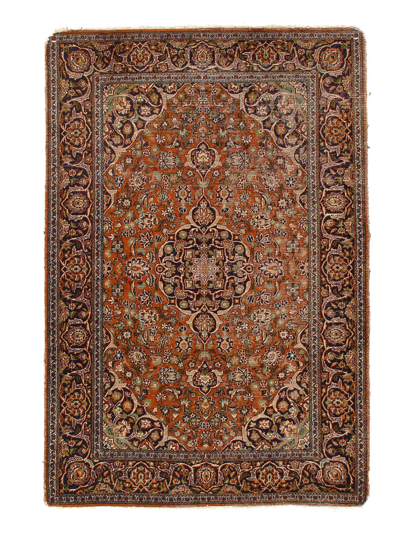 Rose Color Fine Hand knotted silk Tabriz rug 4'2"X 6'2": Rose Color Fine Hand knotted silk Tabriz rug 4'2"X 6'2" - CIRCA 1940, Tabriz, Hand-Knotted, V. Silk, 300 -D11976- 862.This item is part of our fine auction collection which includes many fine home acc