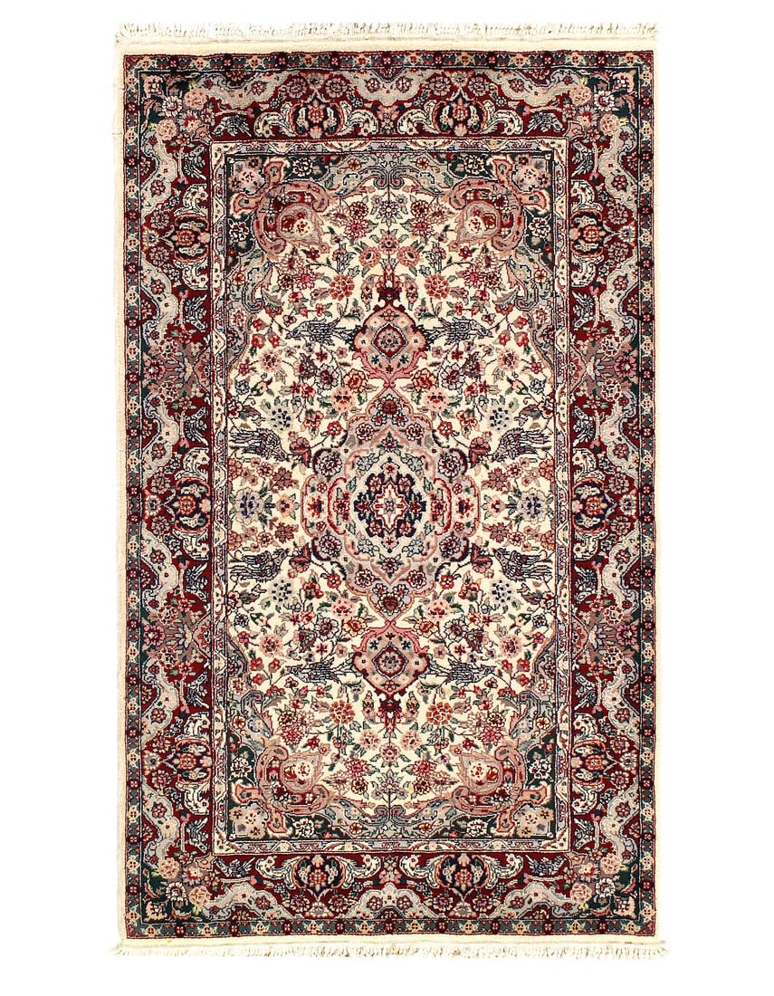 Ivory Genuine Tabriz Design Silk & Wool Pile Rug 3'X 5.01: Ivory Genuine Tabriz Design Silk & Wool Pile Rug 3'X 5.01 - NEW, Tabriz, Hand-Knotted, Wool & Silk, 300 -D12111- 862.This item is part of our fine auction collection which includes many fine home acce