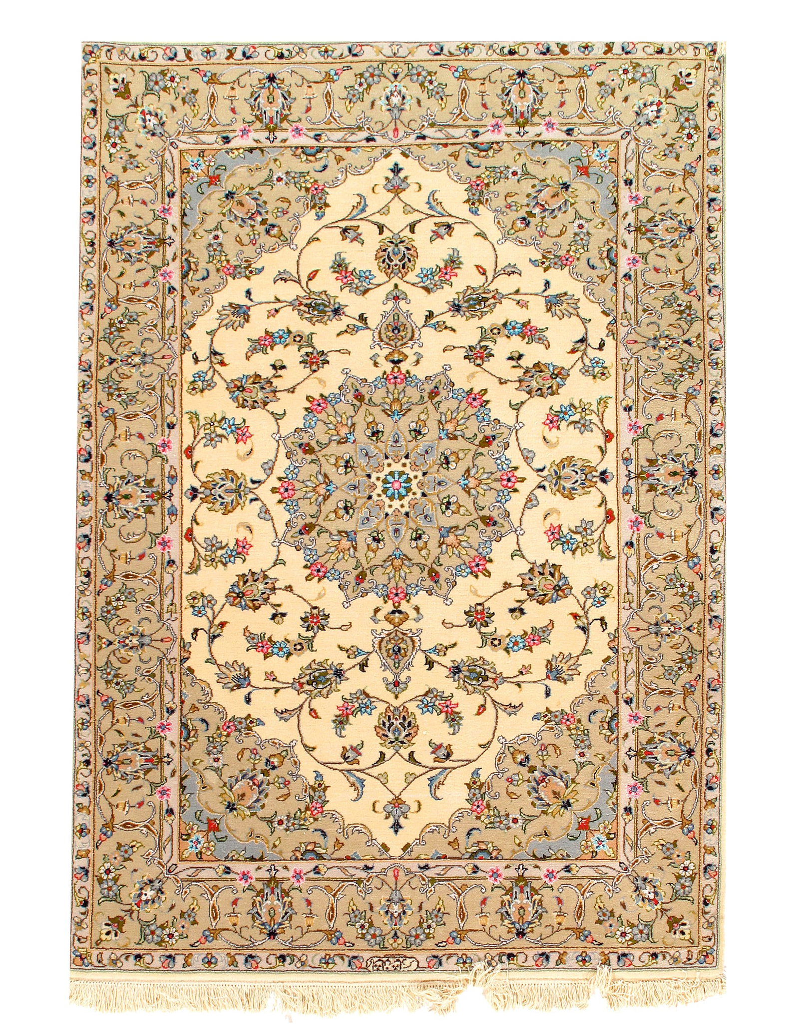 Ivory Persian Tabriz silk & wool 4'8"x6'8": Ivory Persian Tabriz silk & wool 4'8"x6'8" - New, Tabriz, Hand-Knotted, Wool & Silk, 300 -D09104- 862.This item is part of our fine auction collection which includes many fine home accessories includi