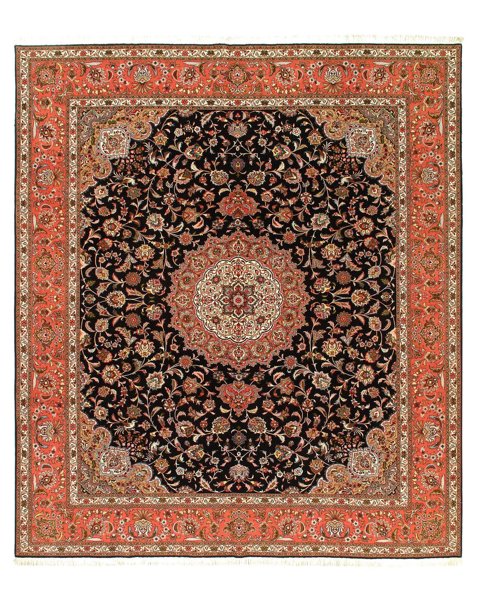 Black Persian Tabriz Silk & wool 8'.3'' x 9'.9'': Black Persian Tabriz Silk & wool 8'.3'' x 9'.9'' - New, Tabriz, Hand-Knotted, Wool & Silk, 300 -22580- 862.This item is part of our fine auction collection which includes many fine home accessories in