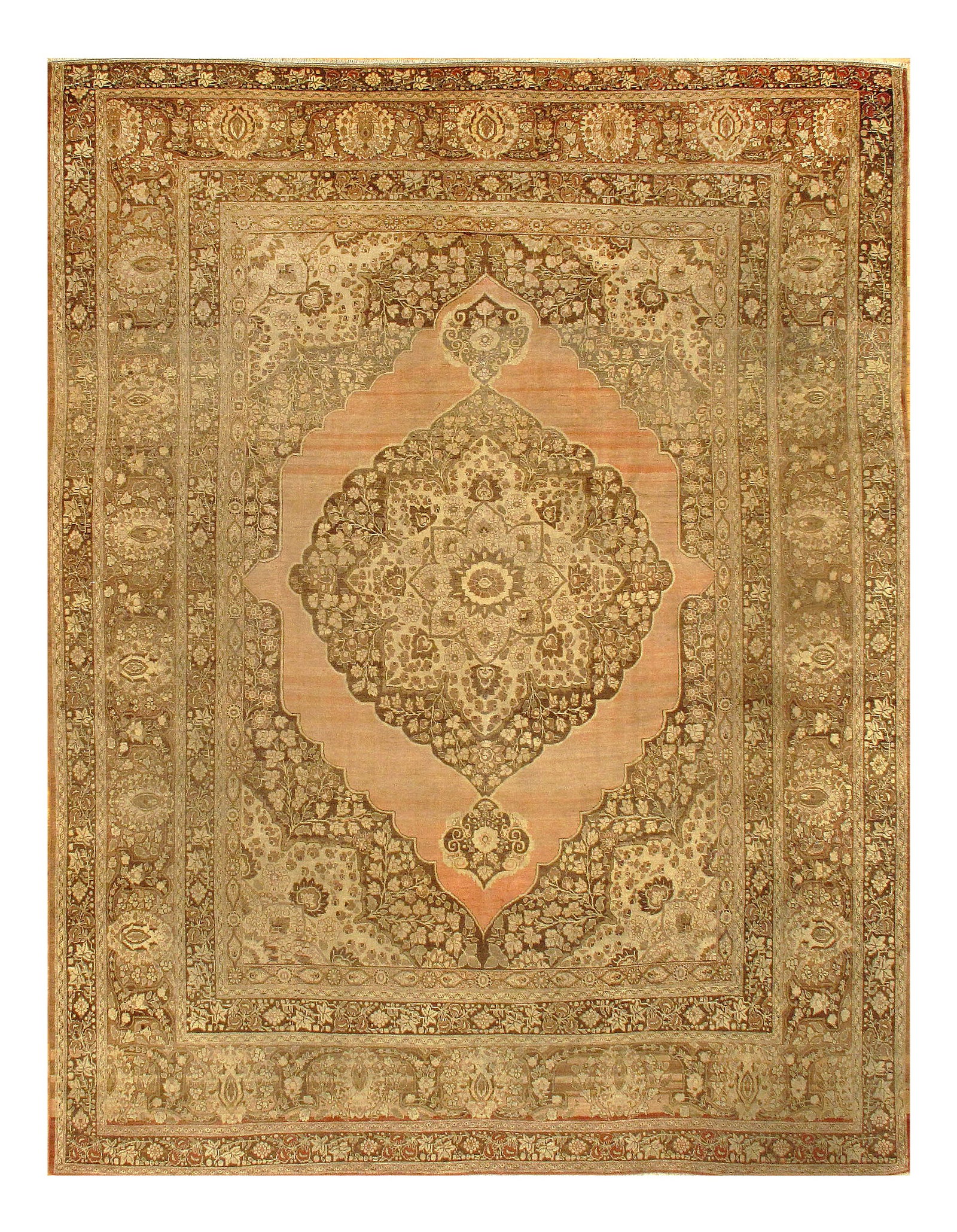Light Brown Persian Antique Tabriz 9'.3'' X 11'.6'': Light Brown Persian Antique Tabriz 9'.3'' X 11'.6'' - circa 1880, Tabriz, Hand-Knotted, Lamb's Wool, 300 -D07614- 862.This item is part of our fine auction collection which includes many fine home acc