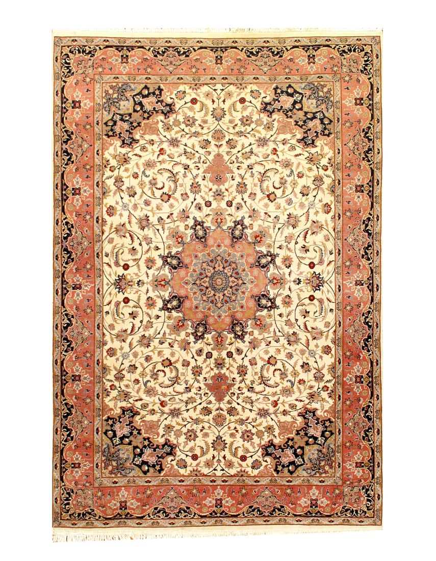 Ivory Persian Tabriz Design 6' X 9': Ivory Persian Tabriz Design 6' X 9' - New, Tabriz, Hand-Knotted, Lamb's Wool, 300 -D04476- 862.This item is part of our fine auction collection which includes many fine home accessories including anti