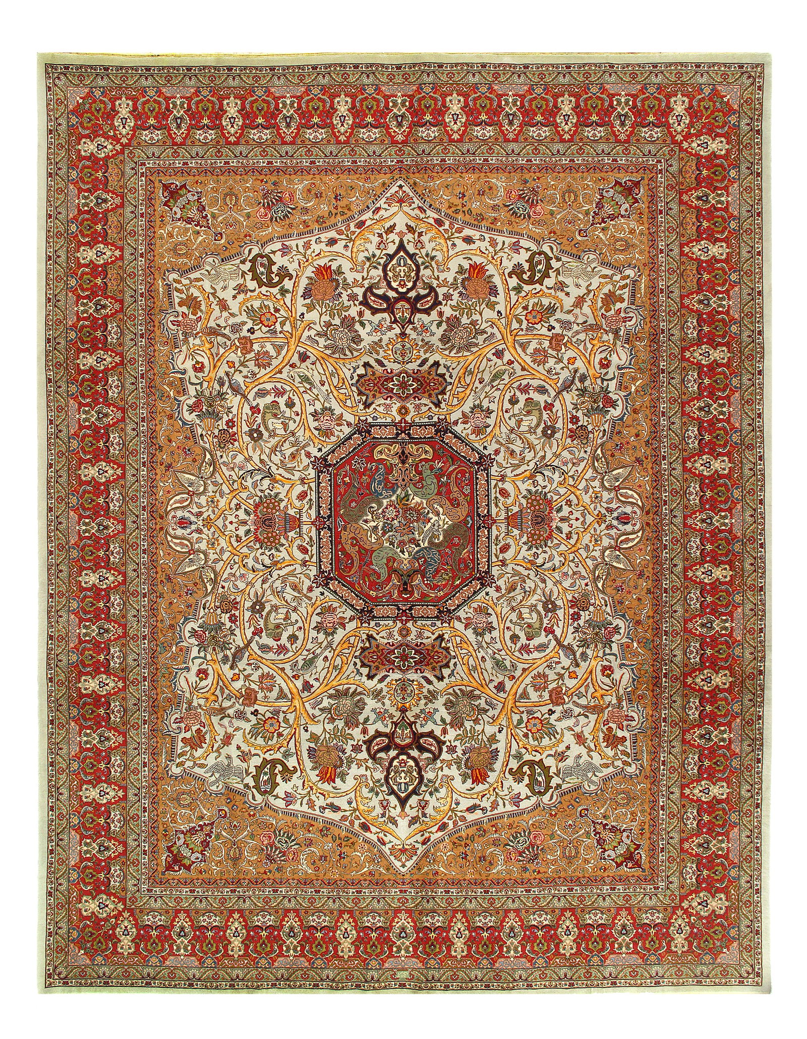 Ivory Persian Tabriz 10' X 13': Ivory Persian Tabriz 10' X 13' - New, Tabriz, Hand-Knotted, Wool & Silk, 300 -D04334- 862.This item is part of our fine auction collection which includes many fine home accessories including antique r