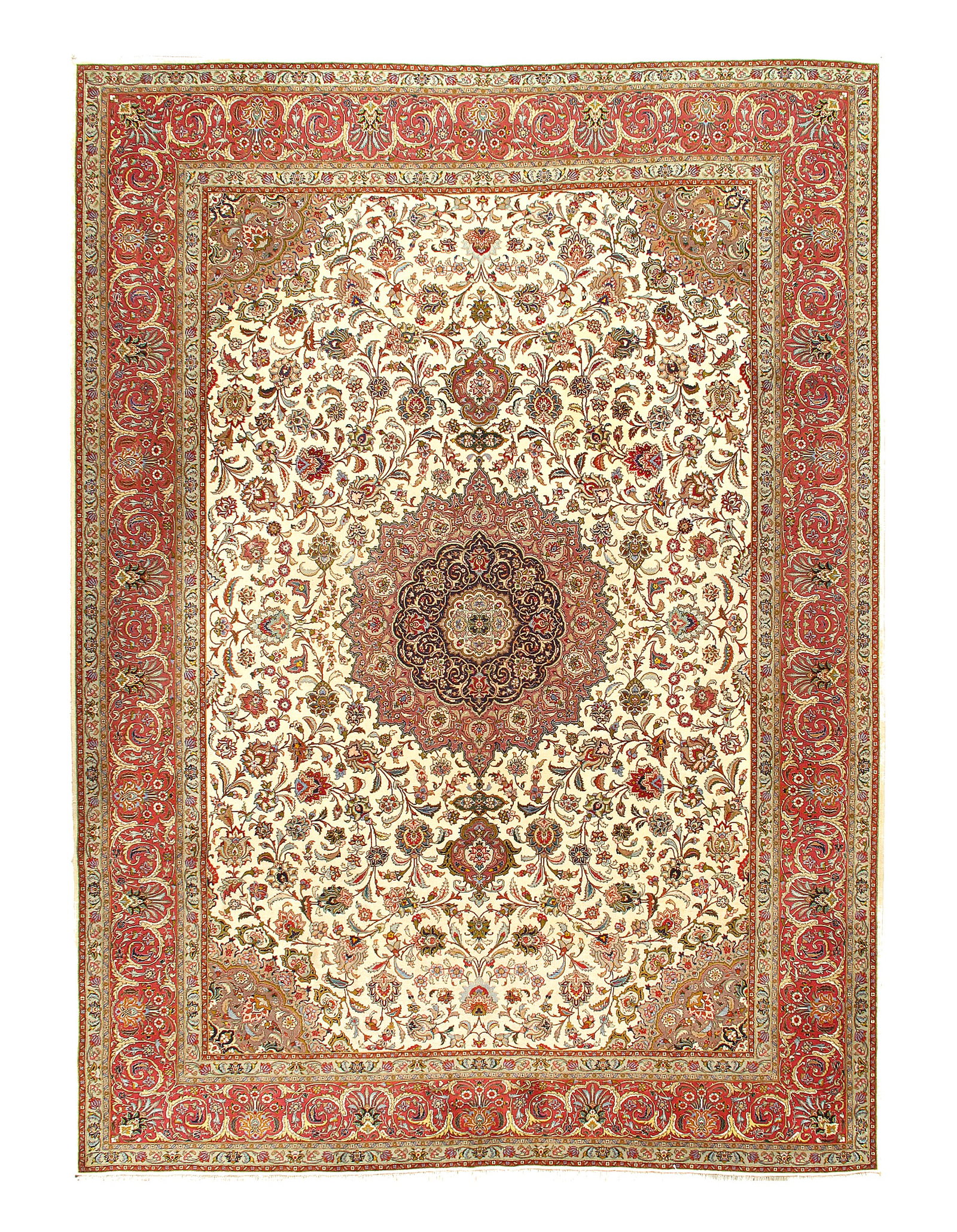 Ivory Persian Tabriz 8'2'' X 11'4'': Ivory Persian Tabriz 8'2'' X 11'4'' - , Tabriz, Hand-Knotted, Lamb's Wool, 300 -D10478- 862.This item is part of our fine auction collection which includes many fine home accessories including antique