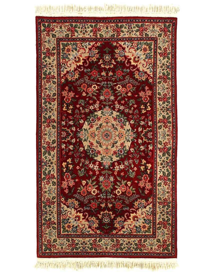 Red Genuine Tabriz Design Silk & Wool Pile Rug 3'x 5'1": Red Genuine Tabriz Design Silk & Wool Pile Rug 3'x 5'1" - NEW, Tabriz, Hand-Knotted, Wool & Silk, 300 -D10579- 862.This item is part of our fine auction collection which includes many fine home access