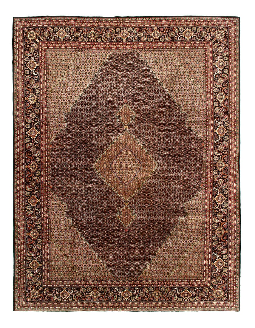 Fine Hand Knotted Persian silk & wool Tabriz design 9' X 12'1'': Fine Hand Knotted Persian silk & wool Tabriz design 9' X 12'1'' - 2010, Tabriz, Hand-Knotted, Wool & Silk, 300 -D12450- 862.This item is part of our fine auction collection which includes many fine ho