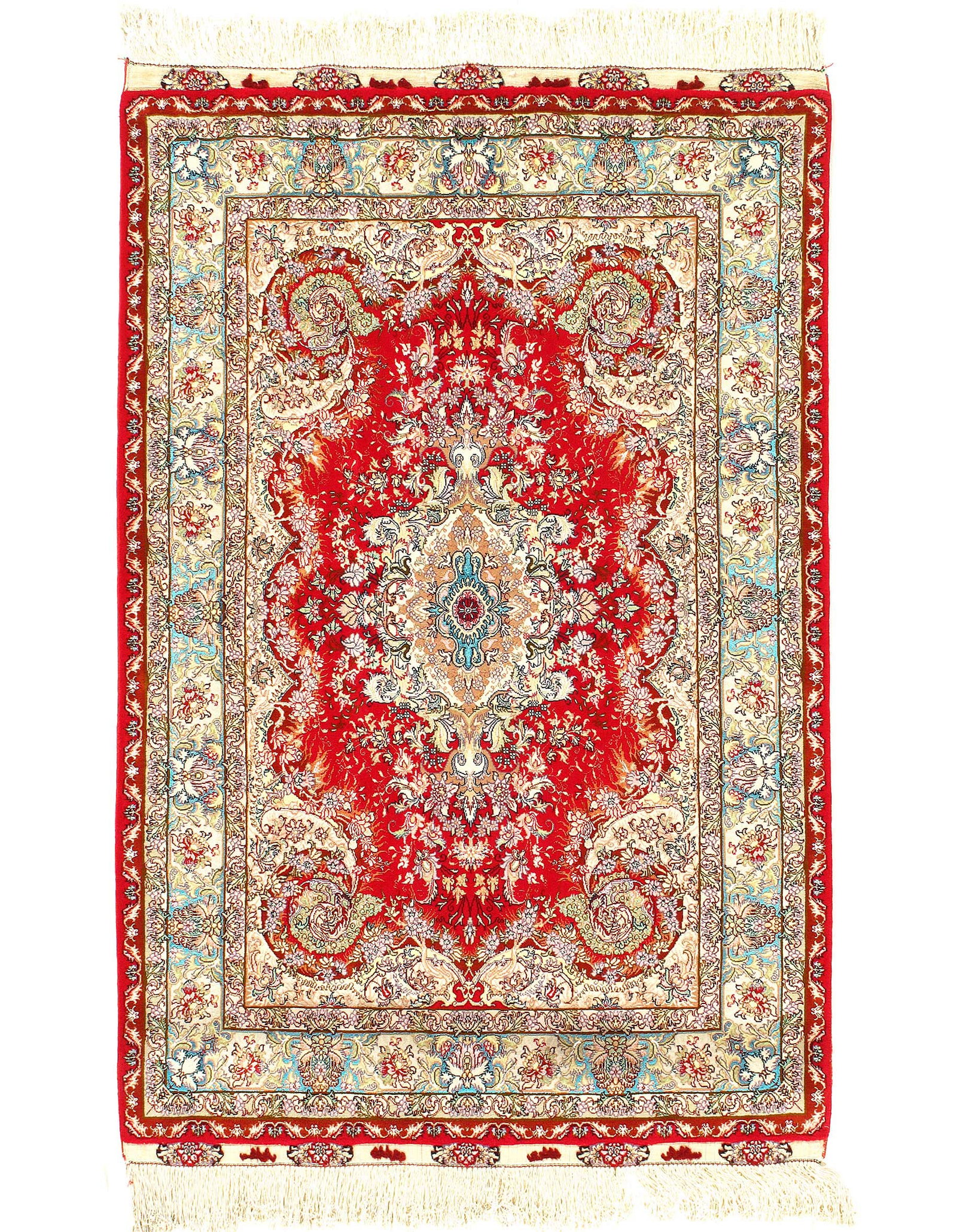 Fine hand Knotted Persain silk & wool Tabriz 3'5'' X 5'3'': Fine hand Knotted Persain silk & wool Tabriz 3'5'' X 5'3'' - New, Tabriz, Hand-Knotted, Wool & Silk, 300 -D11978- 862.This item is part of our fine auction collection which includes many fine home acc