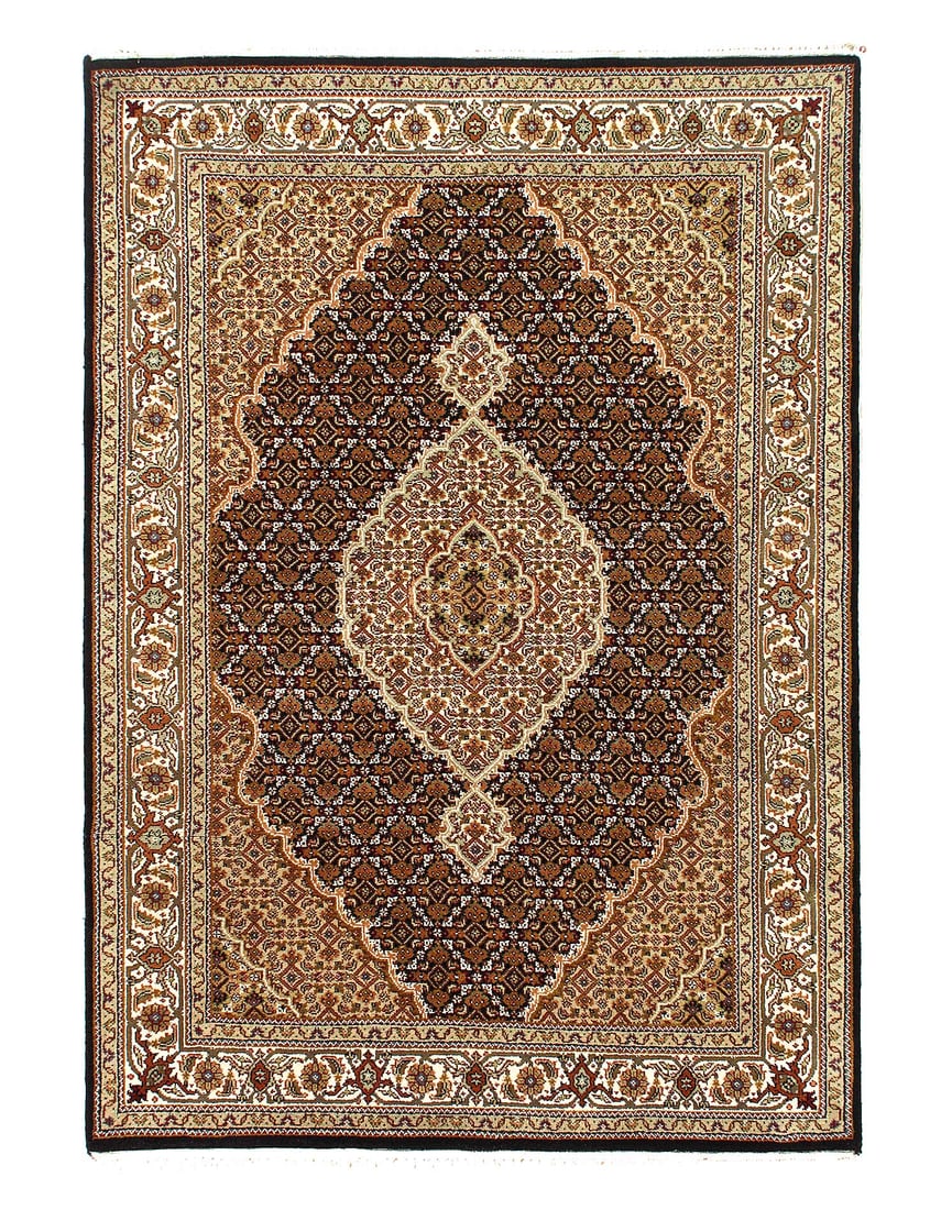 Fine Hand Knotted Silk & wool Tabriz 4'9'' X 6'11'': Fine Hand Knotted Silk & wool Tabriz 4'9'' X 6'11'' - New, Tabriz, Hand-Loomed, Wool & Silk, 300 -D12414- 862.This item is part of our fine auction collection which includes many fine home accessories