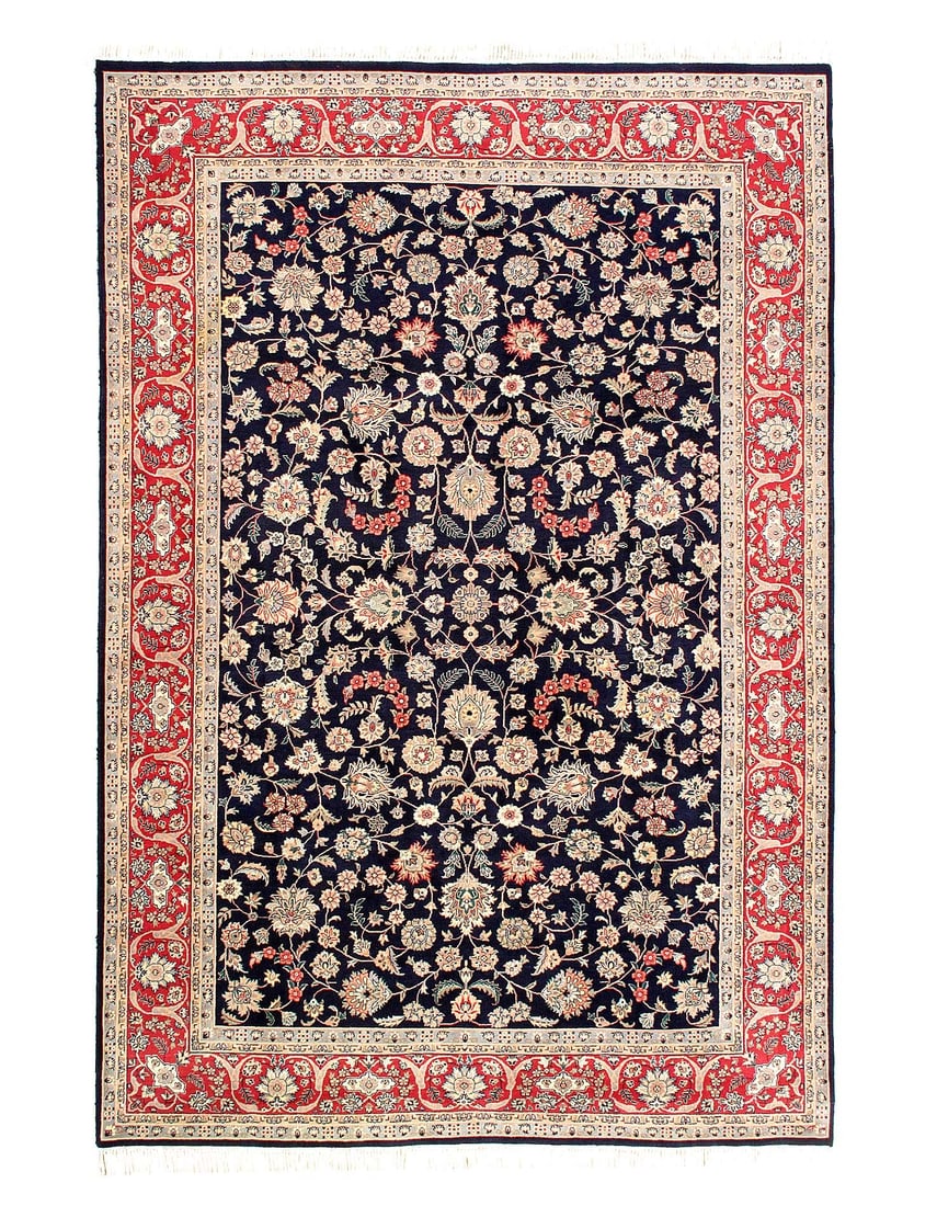 Navy Blue Fine Hand Knotted Pak Tabriz 6'1'' X 9'2'': Navy Blue Fine Hand Knotted Pak Tabriz 6'1'' X 9'2'' - 2000, Tabriz, Hand-Knotted, Lamb's Wool, 300 -51064- 862.This item is part of our fine auction collection which includes many fine home accessori