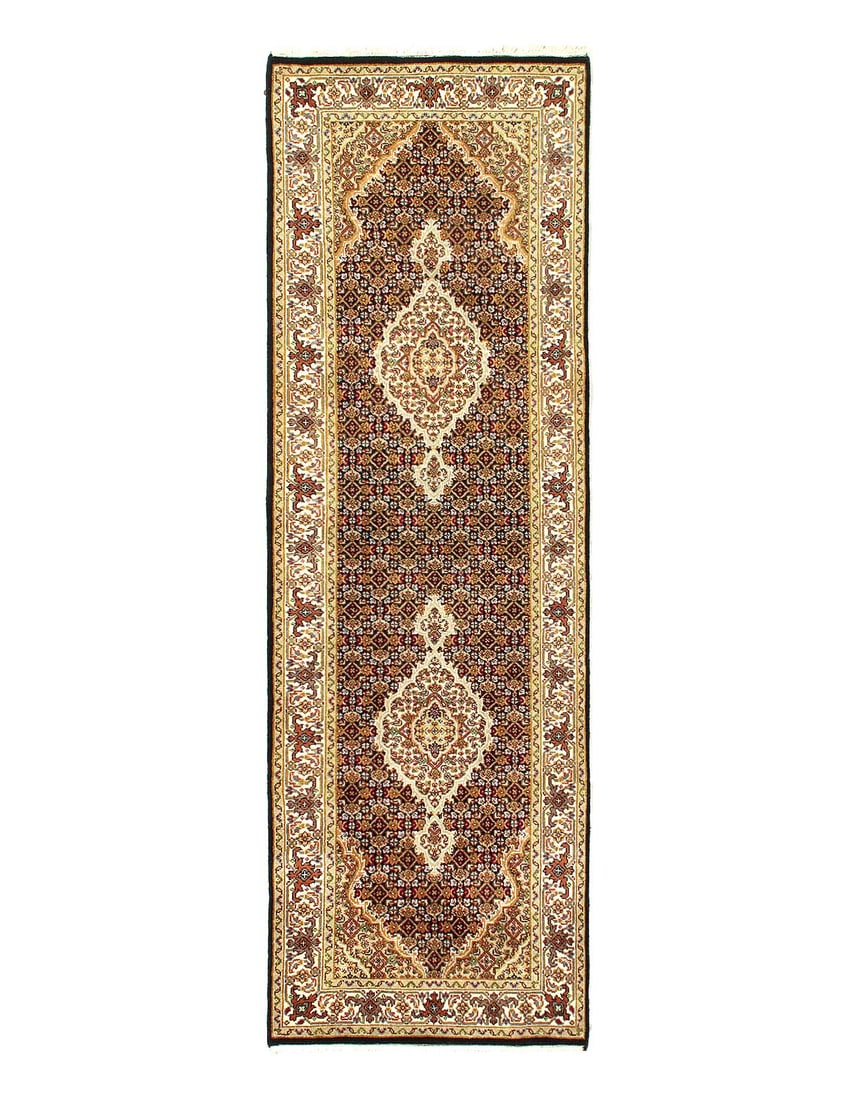 Fine Tabriz Silk & Wool Runner 2'11'' X 8'6'': Fine Tabriz Silk & Wool Runner 2'11'' X 8'6'' - New, Tabriz, Hand-Knotted, Wool & Silk, 300 -D13079- 862.This item is part of our fine auction collection which includes many fine home accessories incl