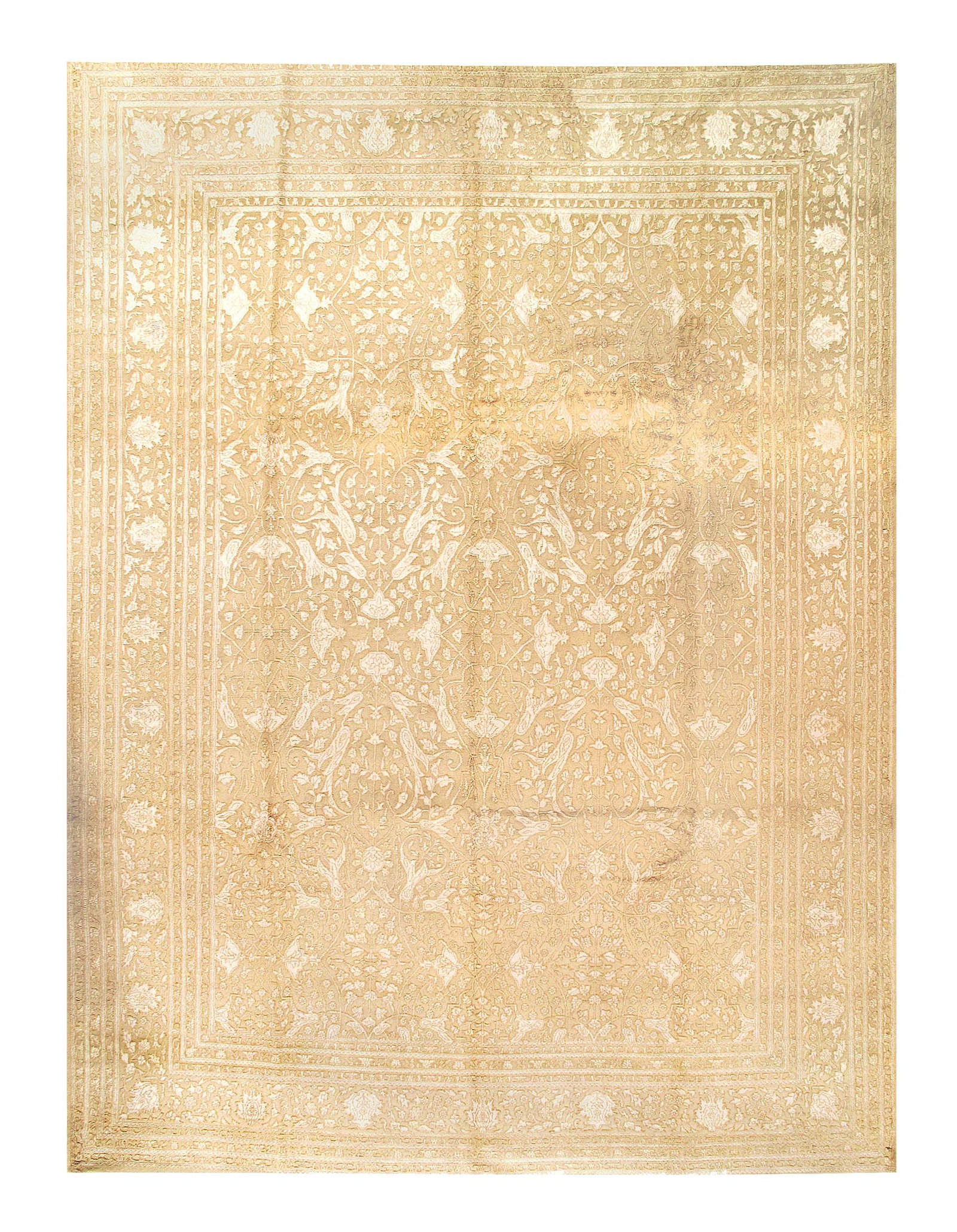 Beige Color fine Hand kNotted Tabriz 9'9'' X 14': Beige Color fine Hand kNotted Tabriz 9'9'' X 14' - New, Tabriz, Hand-Knotted, Wool & Silk, 300 -D07313- 862.This item is part of our fine auction collection which includes many fine home accessories i