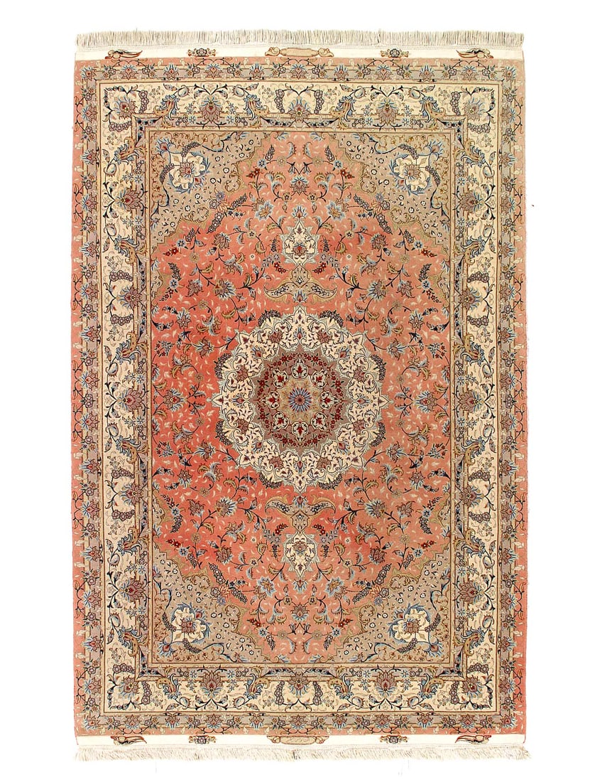 Fine hand Knotted Persain silk & wool Tabriz 6'6"X10': Fine hand Knotted Persain silk & wool Tabriz 6'6"X10' - New, Tabriz, Hand-Knotted, Wool & Silk, 300 -D14521- 862.This item is part of our fine auction collection which includes many fine home accessor