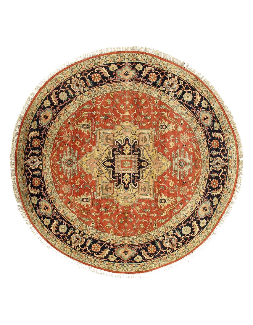 Fine Hand knotted Persian Serapi Design round rug 8' X 8': Fine Hand knotted Persian Serapi Design round rug 8' X 8'- New , Serapi, Hand-Knotted, Wool & cotton, 300 -D15783 862.This item is part of our fine auction collection which includes many fine home acc