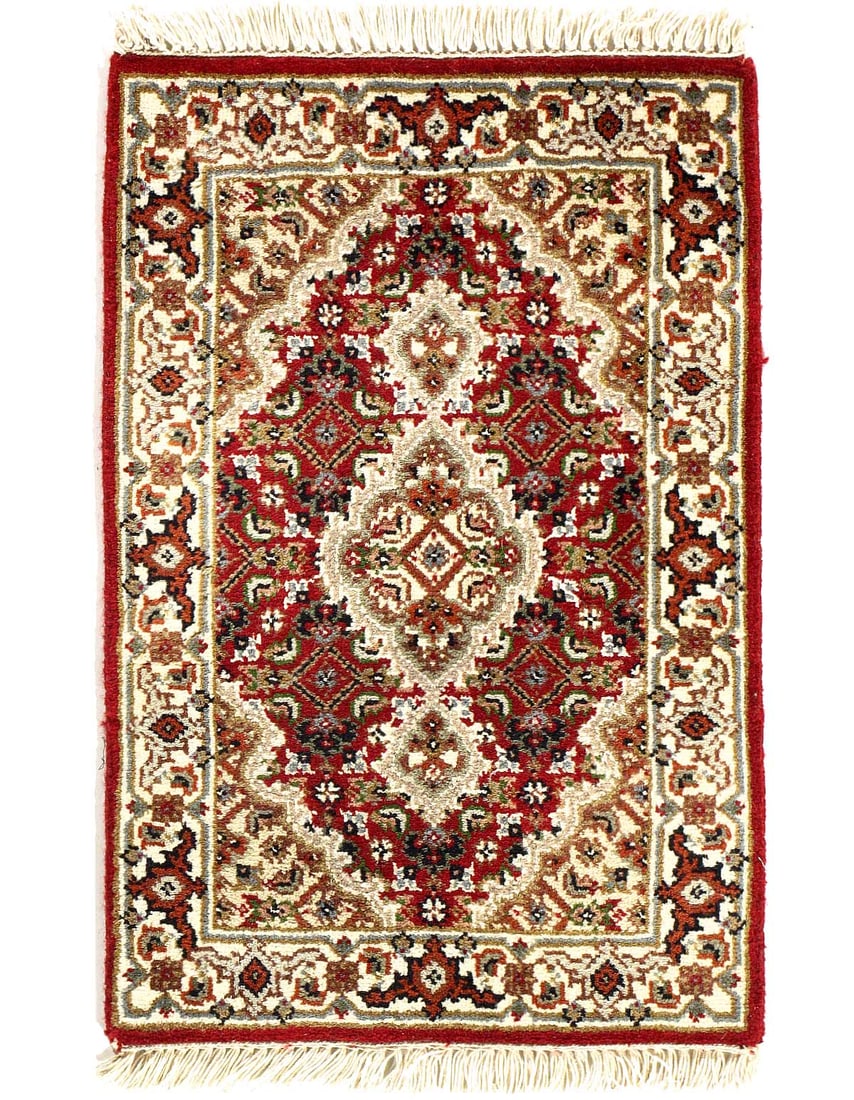 Genuine Tabriz Fish Design Silk & Wool Pile Rug 1'4"X 2' (1 of 2)