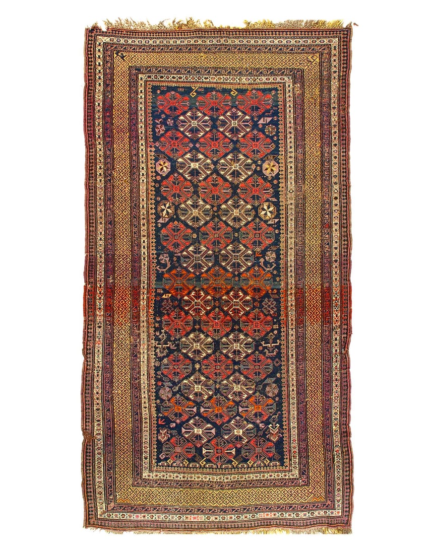 ANTIQUE 19Ct Caucasian SUMACH rug 5' X 9'4": ANTIQUE 19Ct Caucasian SUMACH rug 5' X 9'4" - circa 1880, Sumak, Hand-Woven, Lamb's Wool, 300 -D04615- 862.This item is part of our fine auction collection which includes many fine home accessories in
