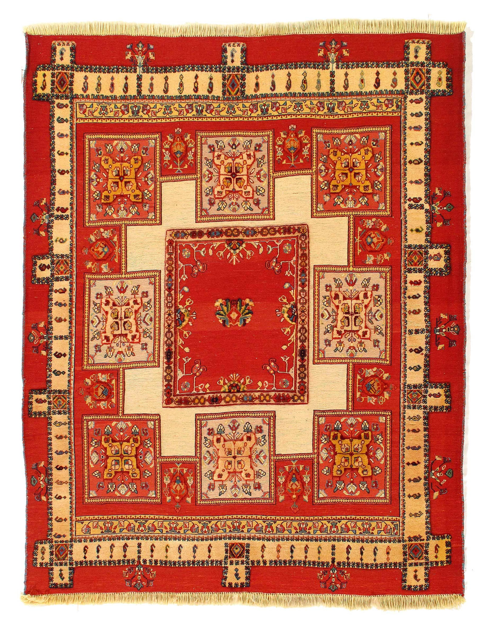 Red color Persian Flat weave sumak rug 4'11'' X 6': Red color Persian Flat weave sumak rug 4'11'' X 6' - 2010, Sumak, Hand-Knotted, Flat Weave, 300 -D03002- 862.This item is part of our fine auction collection which includes many fine home accessories 