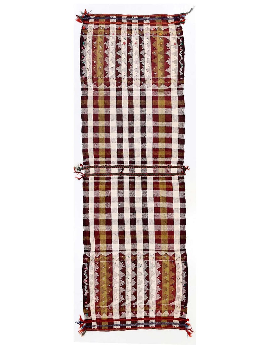 Fine Hand woven Flat Weave vintage Sumak 2'8"X 8'2": Fine Hand woven Flat Weave vintage Sumak 2'8"X 8'2" - CIRCA 1960, Sumak, Hand-Woven, Lamb's Wool, 300 -D14058- 862.This item is part of our fine auction collection which includes many fine home access