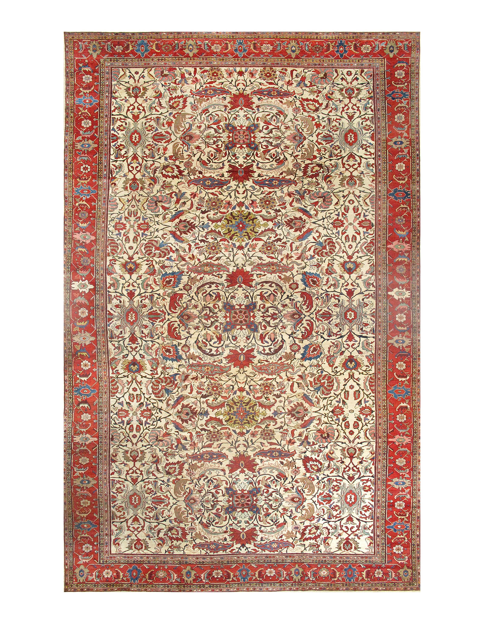 Ivory Antique Persian Sultanabad 12'9" X 22'1": Ivory Antique Persian Sultanabad 12'9" X 22'1" - circa 1900, Sultanabad, Hand-Knotted, Lamb's Wool, 300 -D05379- 862.This item is part of our fine auction collection which includes many fine home acce