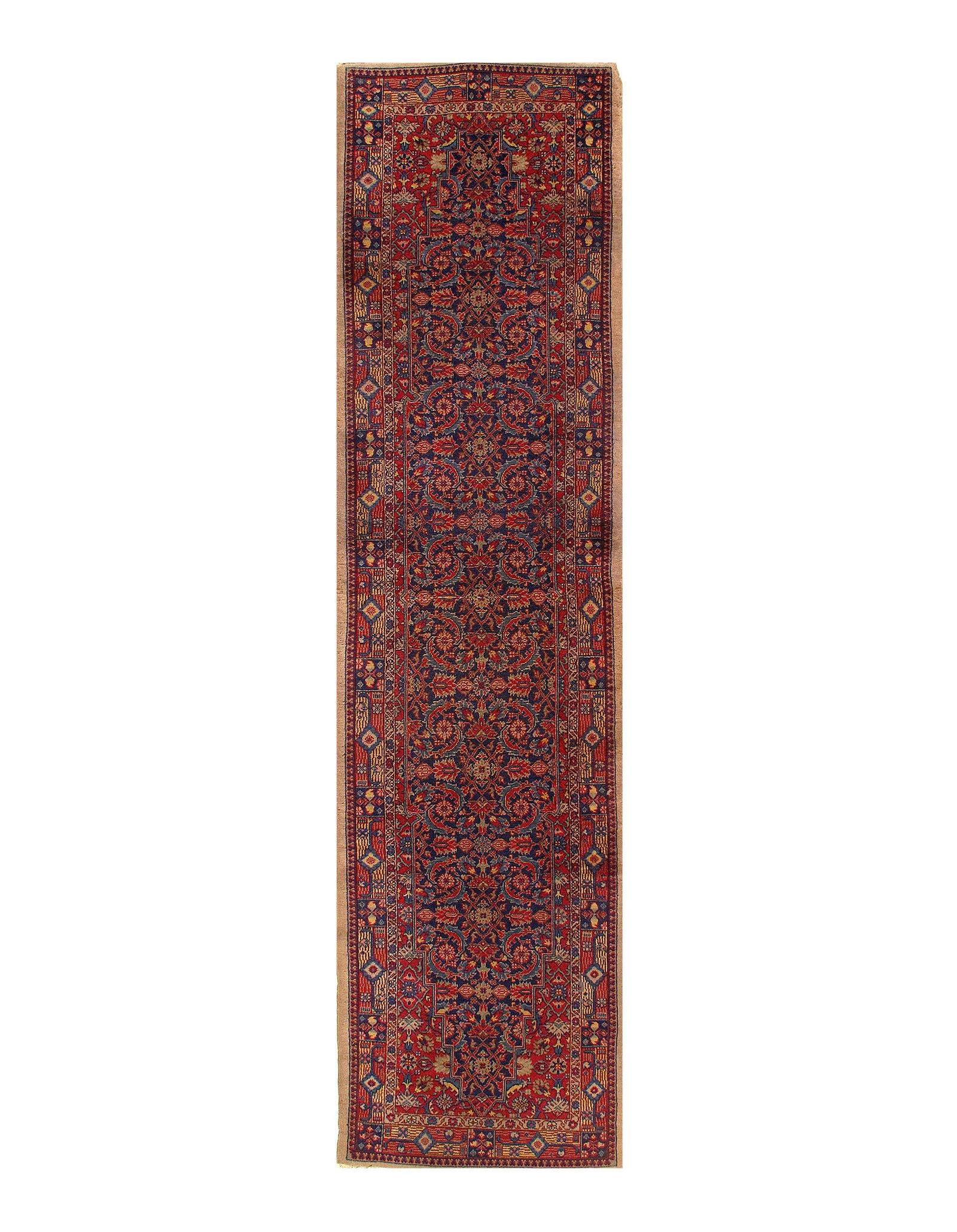 Navy Blue Antique Turkish Hand Knotted Sivas Runner 2'11'' X 10'11'': Navy Blue Antique Turkish Hand Knotted Sivas Runner 2'11'' X 10'11'' - circa 1900, Sivas, Hand-Knotted, Lamb's Wool, 300 -D03849- 862.This item is part of our fine auction collection which includes ma